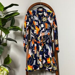 Anthropologie Maeve SMALL Navy Blue Nautical Belted Mini Shirtdress